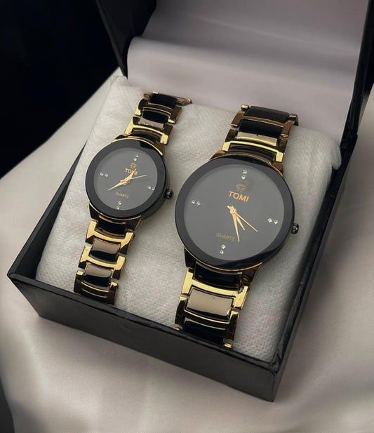 Classic Black and Golden Couple Watch
