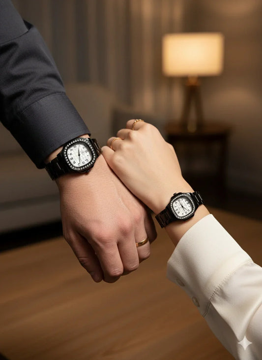 Classic Black Crystal Couple Watch