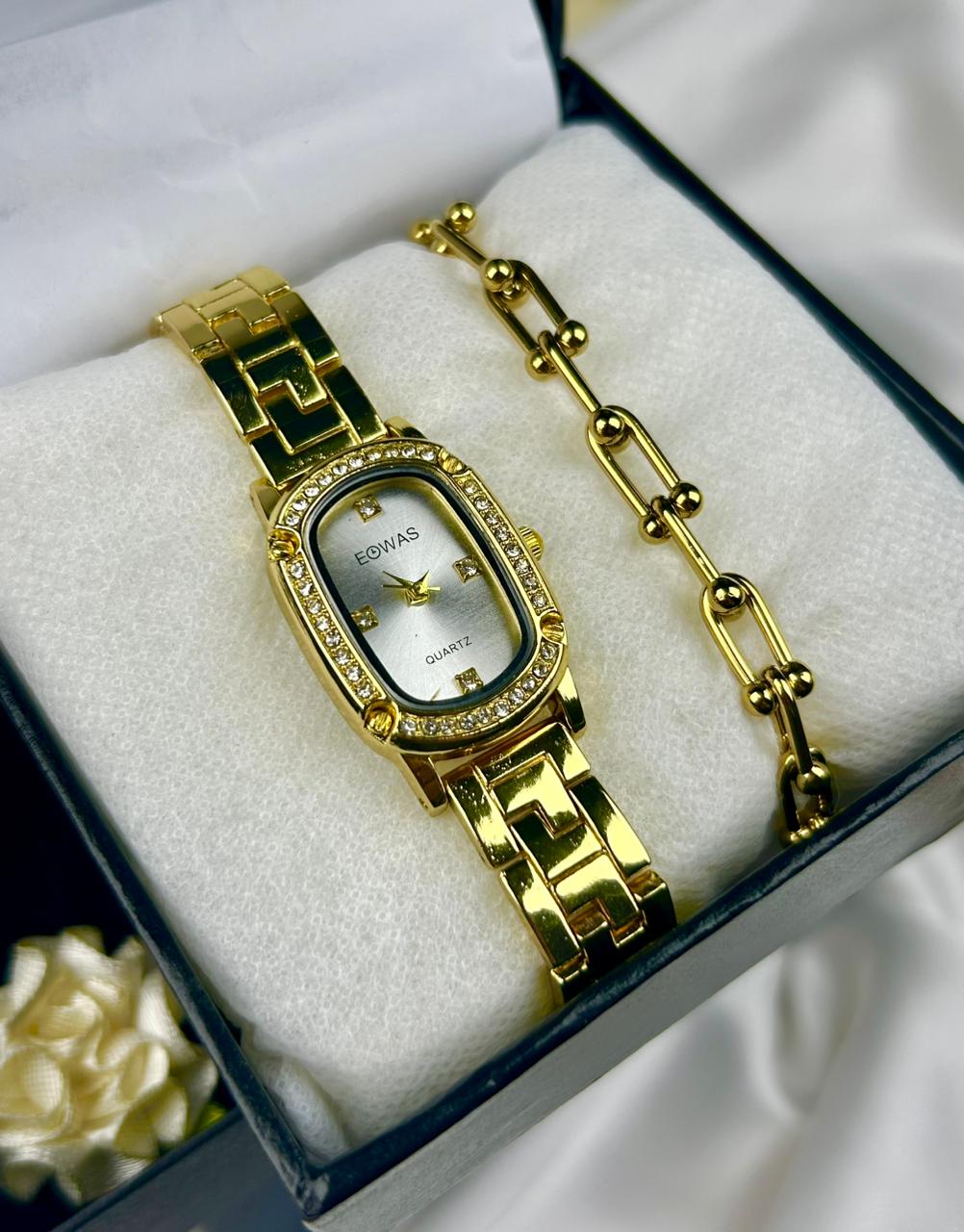 EOWAS Oval Dial Watch Stack with Auroa Bracelet