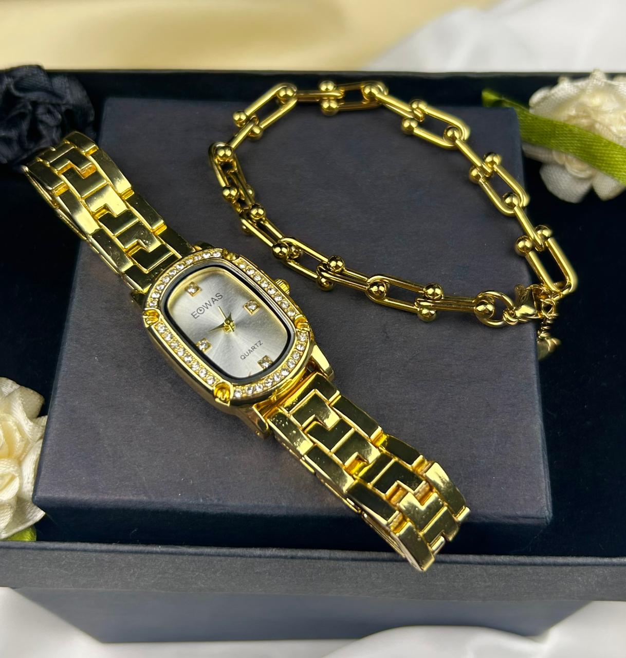 EOWAS Oval Dial Watch Stack with Auroa Bracelet